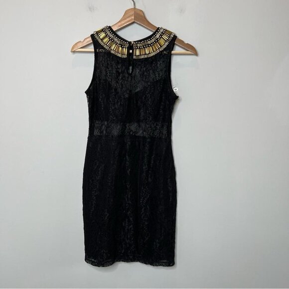 Forever 21 Womens Size Small Black Lace Sheer Sheath Dress Sleeveless Beaded - Picture 2 of 10